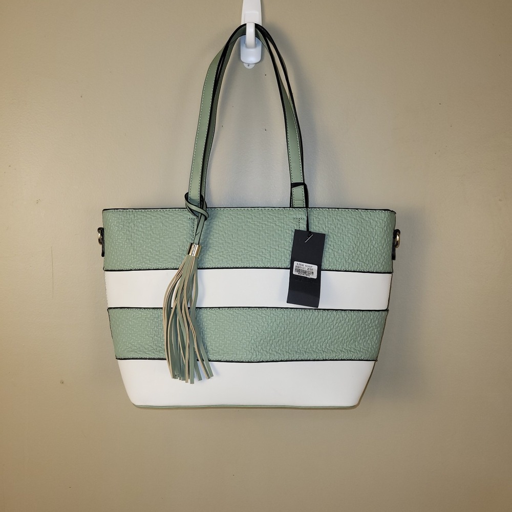 Deluxity Los‎ Angeles Mint Green White Tote Bag Tassel Purse New w/ Tags